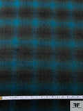 Hazy Plaid Lightweight Wool Blend Coating with Mohair Finish - Teal / Black / Evergreen