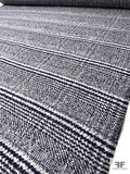 Linear Pattern Wool Blend Brushed Jacket Weight - Indigo Blue / Off-White