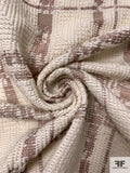 Italian Novelty Brocade with Thick Yarn Plaid Design - Ivory / Dusty Rose