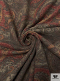 Italian Vintage Ralph Lauren Paisley Printed Tweed with Lurex Fibers - Olive Brown / Brick Red / Dusty Orange