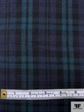 Plaid Plain-Weave Lightweight Wool Blend Suiting - Teal / Navy / Black