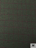 Made in England Windowpane Lambswool Flannel Suiting - Moss Green / Raspberry