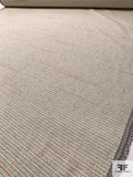 Striped Slightly Textured Tweed Suiting with Lurex Fibers - Blue / Light Yellow / Peach / Natural / Silver