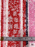 Italian Vertical Striped Tweed Suiting with Fused Back - Red / Pinks / Navy / Light Ivory