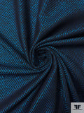 Italian Herringbone Fashion Suiting - Ocean Blue / Black