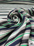 Italian Striped Cotton Spring Suiting - Navy / Green / Black / Off-White