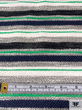 Italian Striped Cotton Spring Suiting - Navy / Green / Black / Off-White