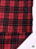 Italian Splatter Painted Plaid Wool Blend Jacket Weight - Red / Black / Silver