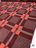Italian Geometric Grid Fashion Suiting - Neon Orange / Brick Red / Light Mauve