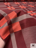 Italian Geometric Grid Fashion Suiting - Neon Orange / Brick Red / Light Mauve