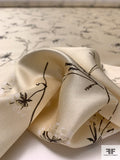 Delicate Floral Printed Silk-Cotton Mikado - Champagne / Dark Brown / White