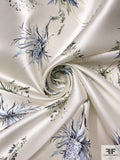 Sweet Floral Printed Silk-Cotton Mikado - Pearl White / Sage / Periwinkle