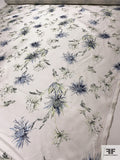 Sweet Floral Printed Silk-Cotton Mikado - Pearl White / Sage / Periwinkle