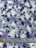 Abstract Hazy Graphic Printed Silk-Cotton Mikado - Blues / Grey / Off-White