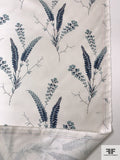 Stalk Floral Printed Silk-Cotton Mikado - Pearl White / Dusty Blues