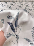 Stalk Floral Printed Silk-Cotton Mikado - Pearl White / Dusty Blues