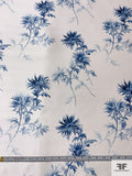 Ethereal Floral Printed Silk-Cotton Mikado - Blues / Off-White