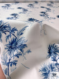 Ethereal Floral Printed Silk-Cotton Mikado - Blues / Off-White