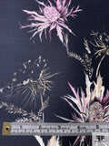 Exotic Floral Printed Silk-Cotton Mikado - Black / Orchid / Earth Tones