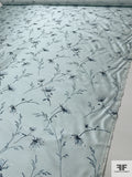 Delicate Floral Printed Silk-Cotton Mikado - Light Aqua / Teal