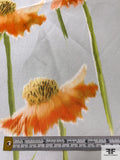Floral Stems Printed Silk-Cotton Mikado - Orange / Pear Green / Light Grey