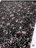 Leaf Branches Printed Silk-Cotton Mikado - Black / Tan / Orchid Pink / Dusty Blush