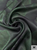 Spray Paint Floral Printed Satin Face Organza - Dark Green / Black