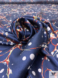 Abstract Globules Printed Silk Charmeuse - Navy Blue / Red / Yellow / White