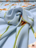 Floral Stems Printed Silk Georgette - Sky Blue / Orange / Green