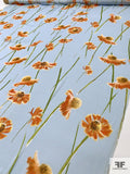 Floral Stems Printed Silk Georgette - Sky Blue / Orange / Green