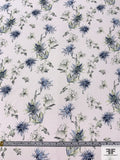 Delicate Floral Matte-Side Printed Silk Charmeuse - Soft Blues / Soft Greens / Off-White