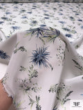 Delicate Floral Matte-Side Printed Silk Charmeuse - Soft Blues / Soft Greens / Off-White