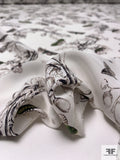 Butterflies and Toile-Like Matte-Side Printed Silk Charmeuse - Dark Brown / Black / Green / Off-White