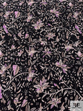 Leaf Branches Matte-Side Printed Silk Charmeuse - Black / Orchid / Earth Tones