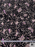 Leaf Branches Matte-Side Printed Silk Charmeuse - Black / Orchid / Earth Tones