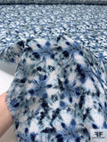 Hazy Abstract Matte-Side Printed Silk Charmeuse - Shades of Blue / Off-White