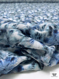 Hazy Abstract Matte-Side Printed Silk Charmeuse - Shades of Blue / Off-White