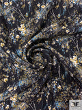 Splattered Floral Matte-Side Printed Silk Charmeuse - Black / Mustard / Dusty Blue