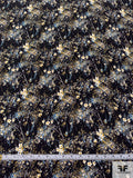 Splattered Floral Matte-Side Printed Silk Charmeuse - Black / Mustard / Dusty Blue