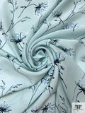 Delicate Floral Matte-Side Printed Silk Charmeuse - Light Aqua / Teal / Off-White