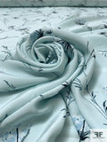 Delicate Floral Matte-Side Printed Silk Charmeuse - Light Aqua / Teal / Off-White