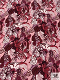 Exotic Floral Matte-Side Printed Silk Charmeuse - Dusty Rose / Dusty Cranberry / Pinks