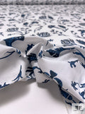 Tassled Floral Printed Cotton Lawn - Navy Blue / White