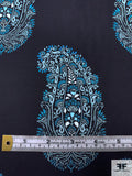 Ornate Paisley Printed Cotton Lawn - Dark Navy / Dusty Turquoise