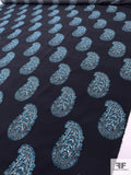 Ornate Paisley Printed Cotton Lawn - Dark Navy / Dusty Turquoise