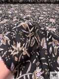 Leaf Branches Printed Cotton Voile - Black / Orchid / Earth Tones