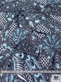 Exotic Collage Printed Cotton Lawn - Darkest Navy / Aqua Blue / White