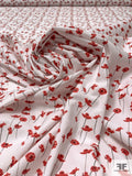Ditsy Floral Stems Printed Cotton Lawn - Red / White / Muted Black