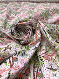 Tropical Leaf and Birds Printed Cotton Lawn - Pear-Lime / Orchid Pink / Orange / Brown / White