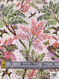 Tropical Leaf and Birds Printed Cotton Lawn - Pear-Lime / Orchid Pink / Orange / Brown / White